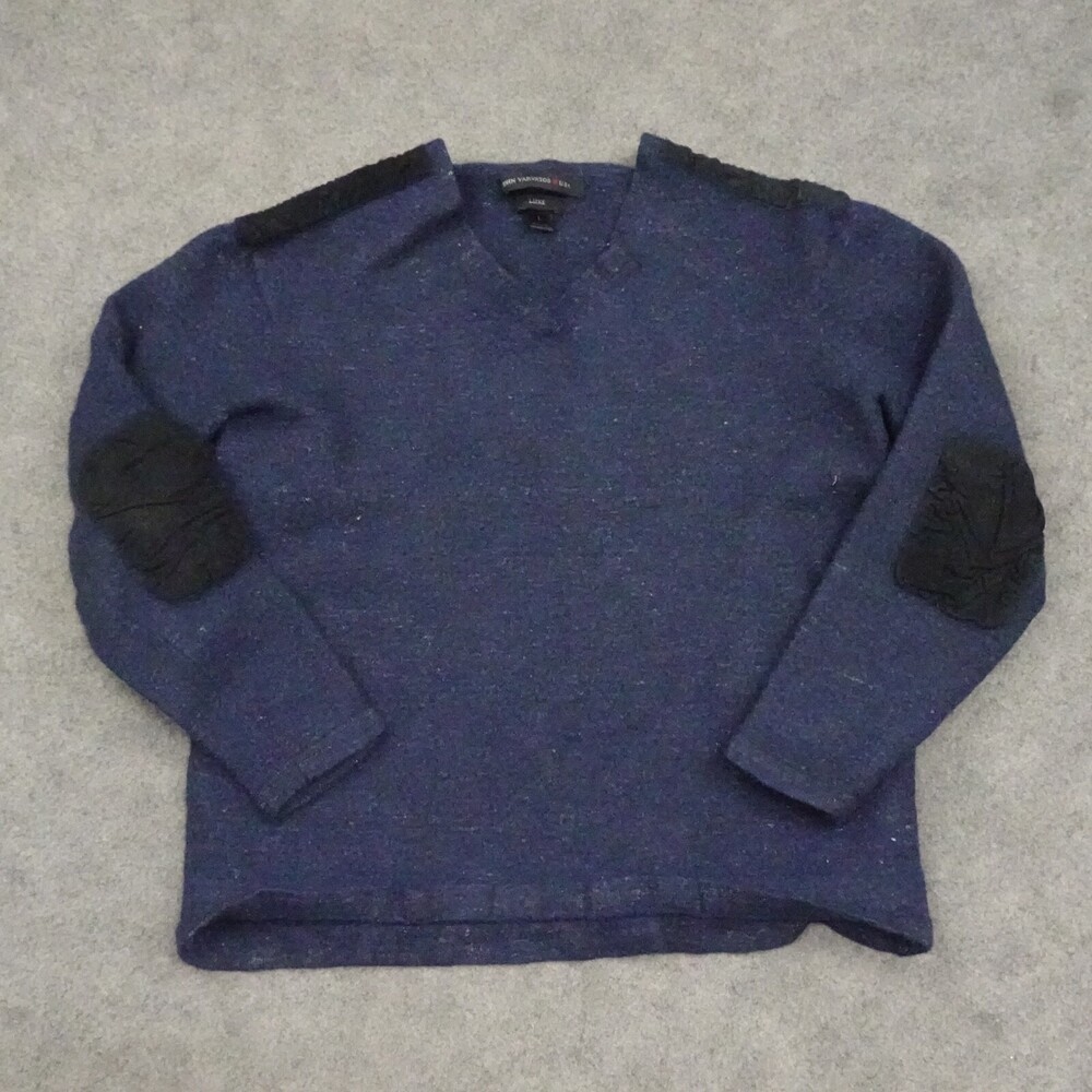 John Varvatos Sweater Boys Large L Blue Pullover V Neck Wool Linen Luxe Knit